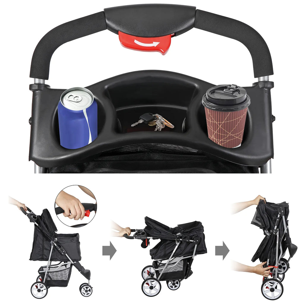 Pet Jogging Stroller with Cup Holder Black