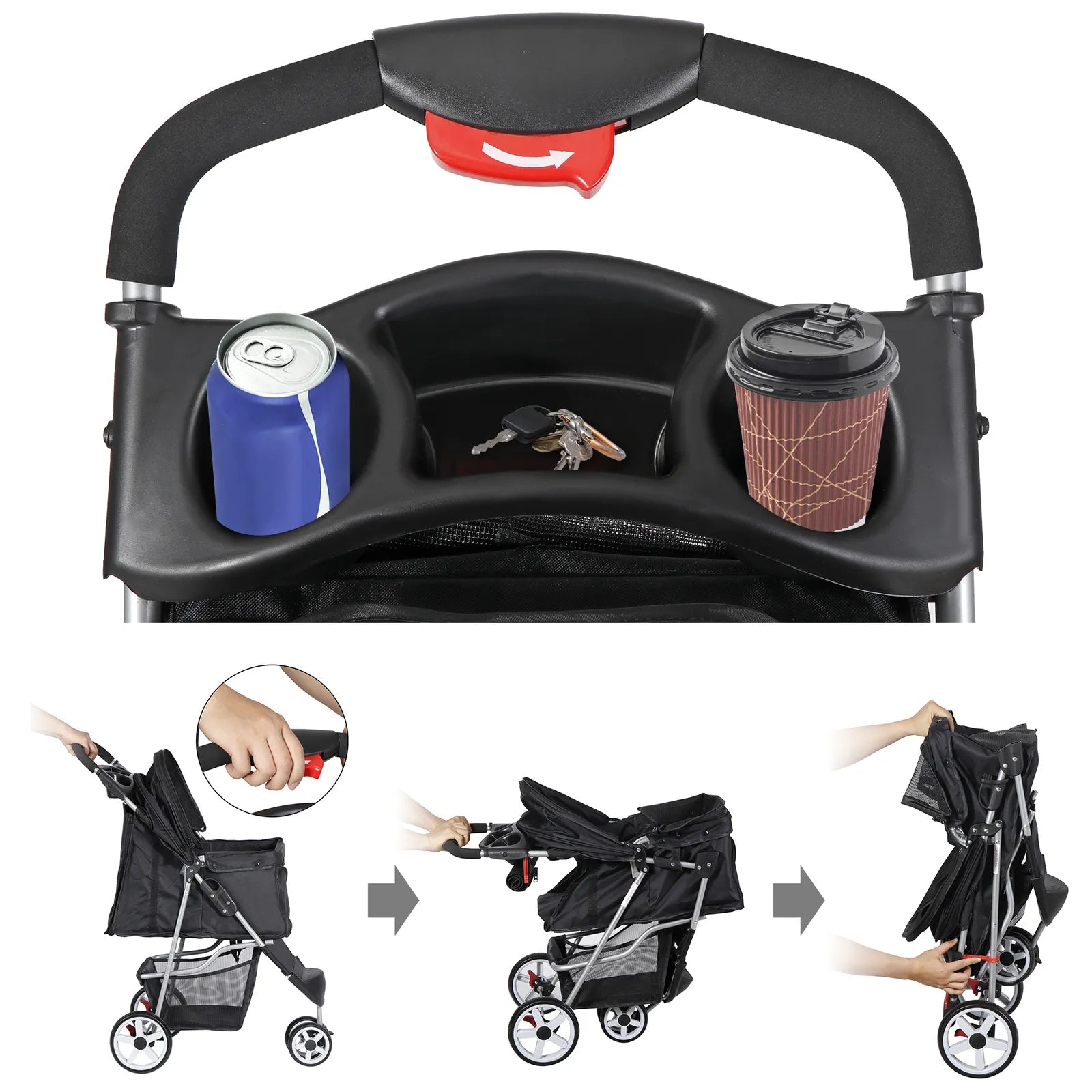 Pet Jogging Stroller with Cup Holder Black