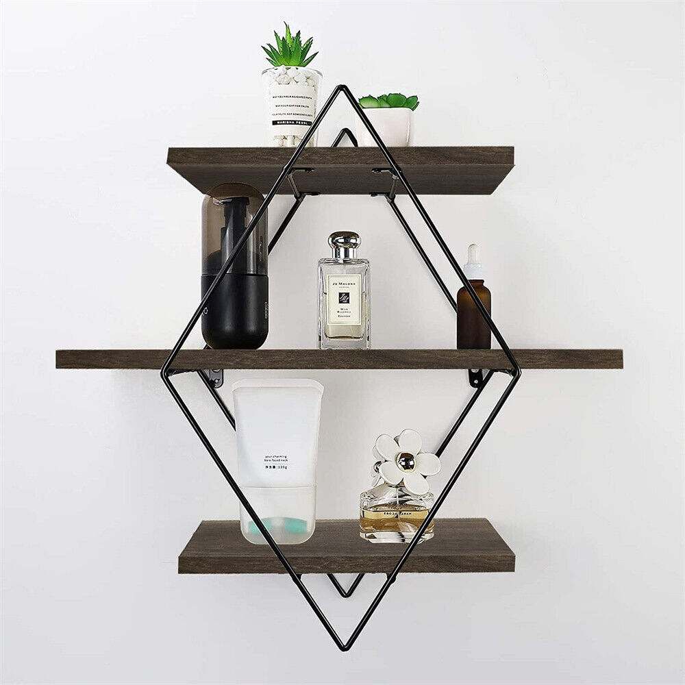 3 Tier Metal Storage Rack Geometric Wall Shelf