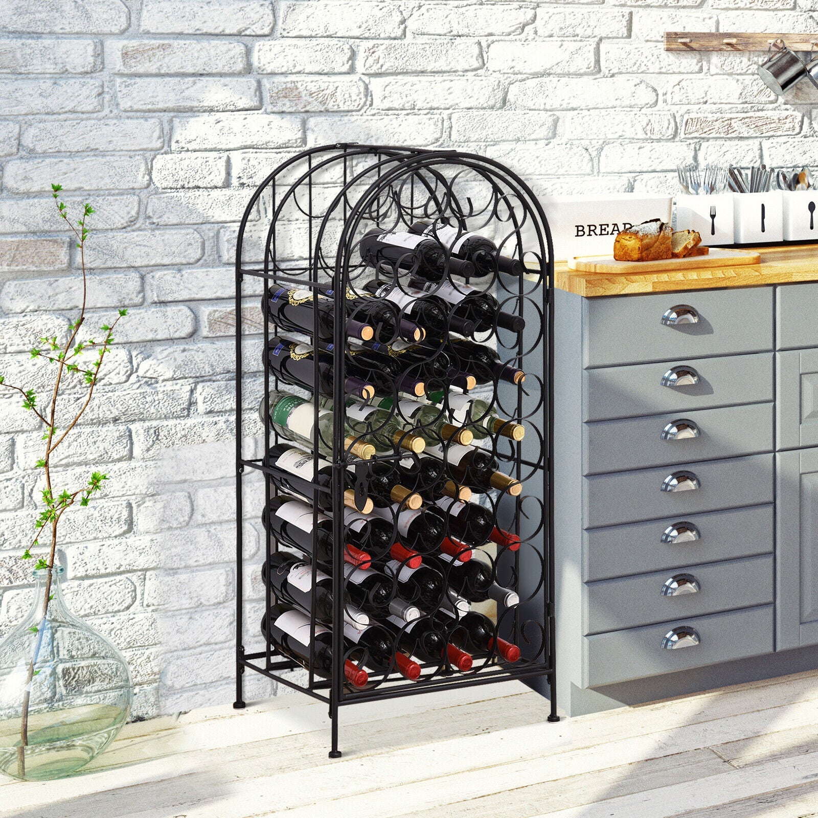 Freestanding Large Metal Wine Rack 35 Bottles Display Stand