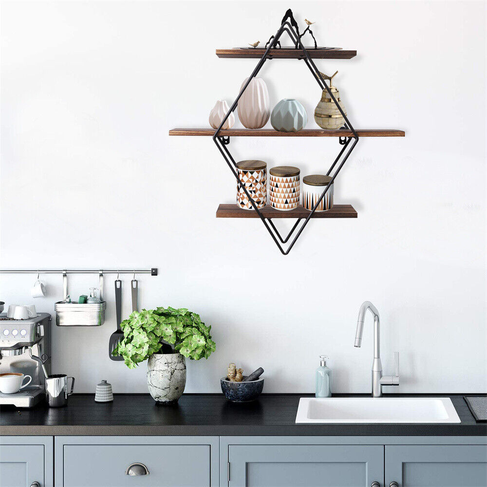 3 Tier Metal Storage Rack Geometric Wall Shelf