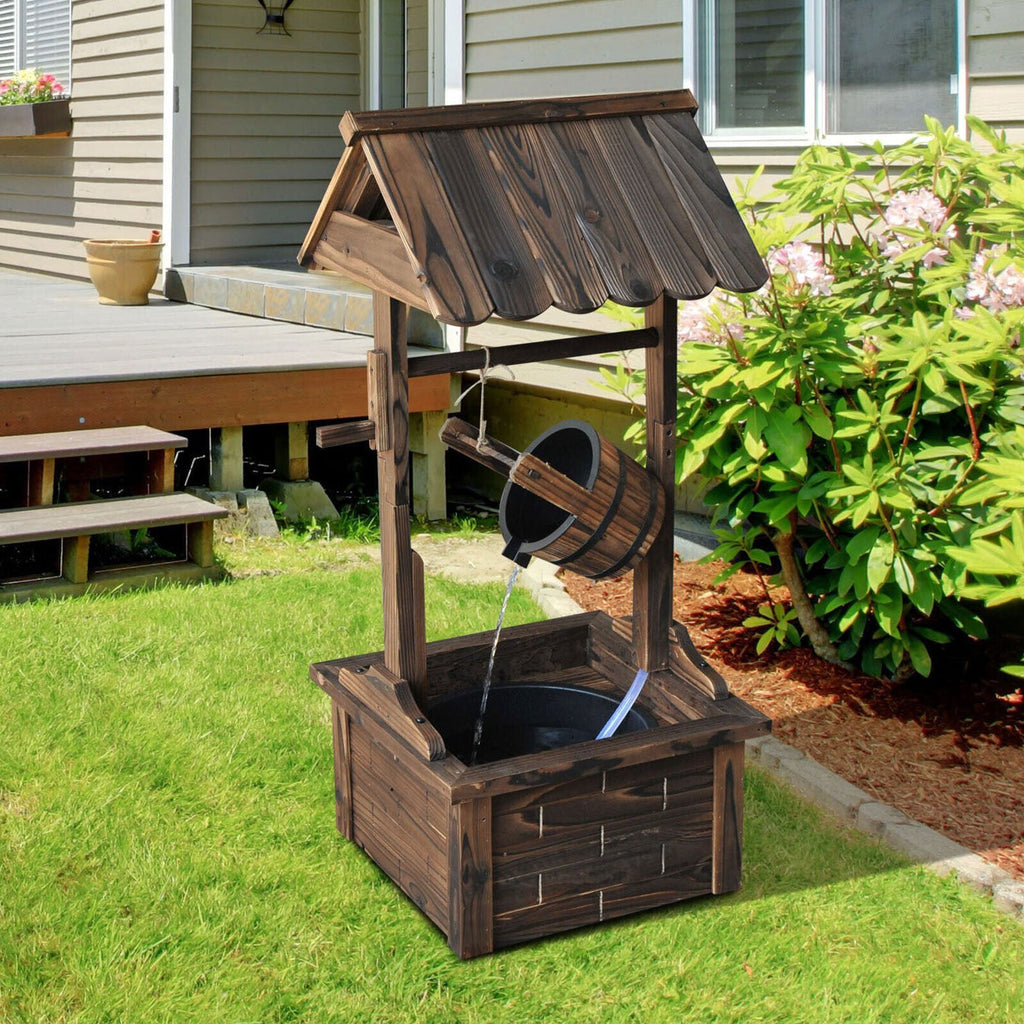 Wooden Wishing Well Outdoor Water Fountain With Pump For Garden & Yard