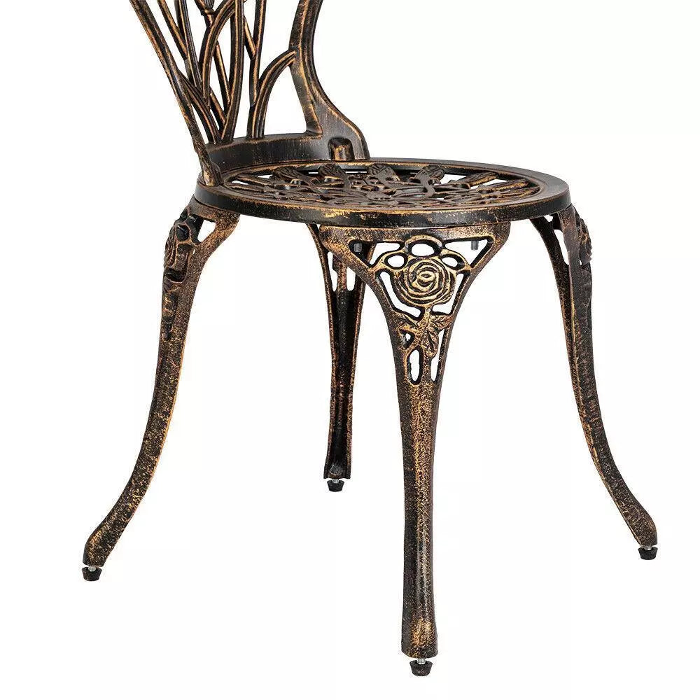3pc Bronze Patio Bistro Set Iron Table Chair Outdoor Garden Furniture