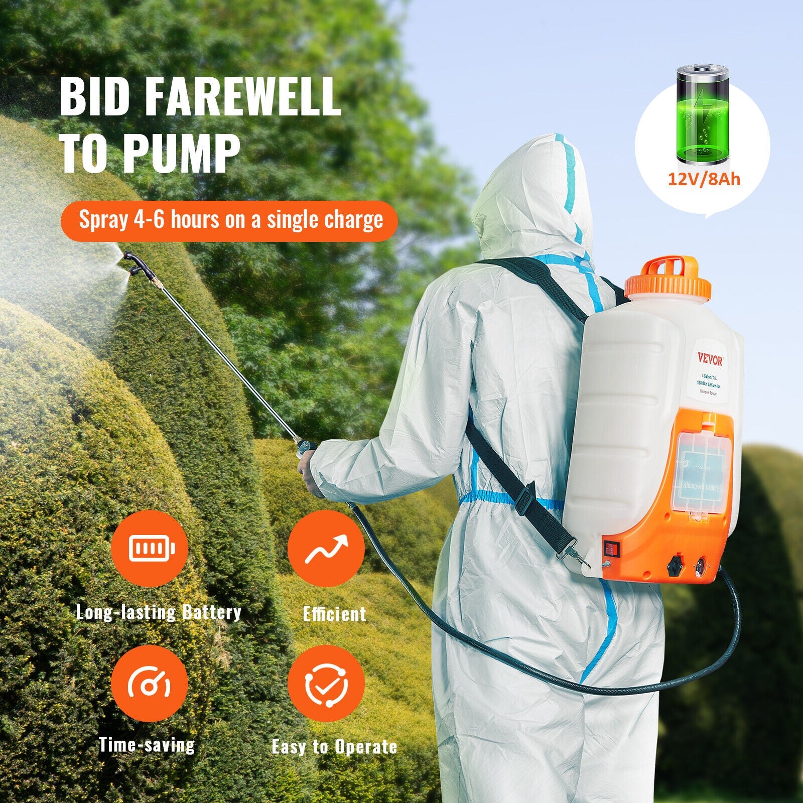 Battery Powered Backpack Sprayer 4 Gal Tank