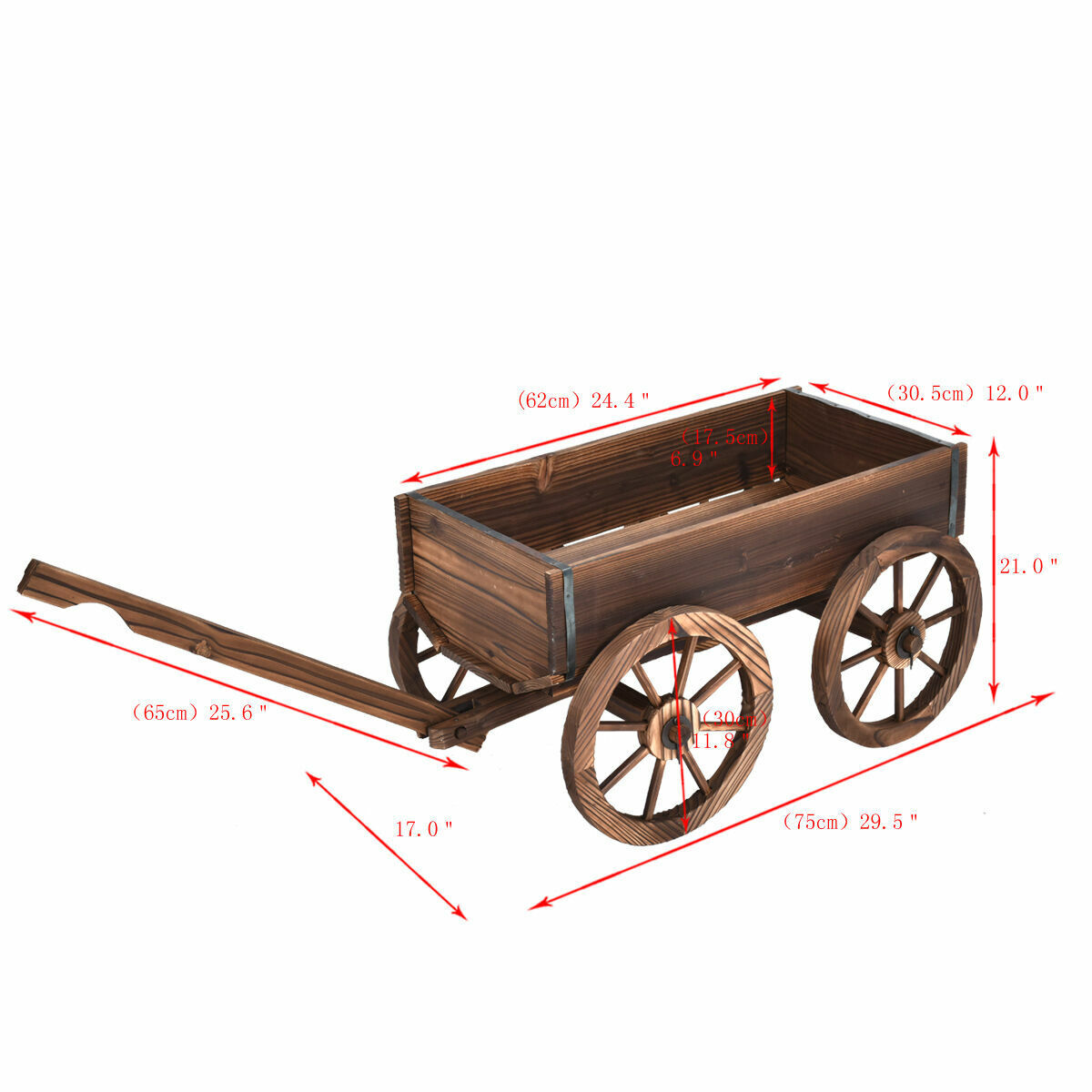 Wooden Wagon Cart Flower Planter Pot Stand with Wheels