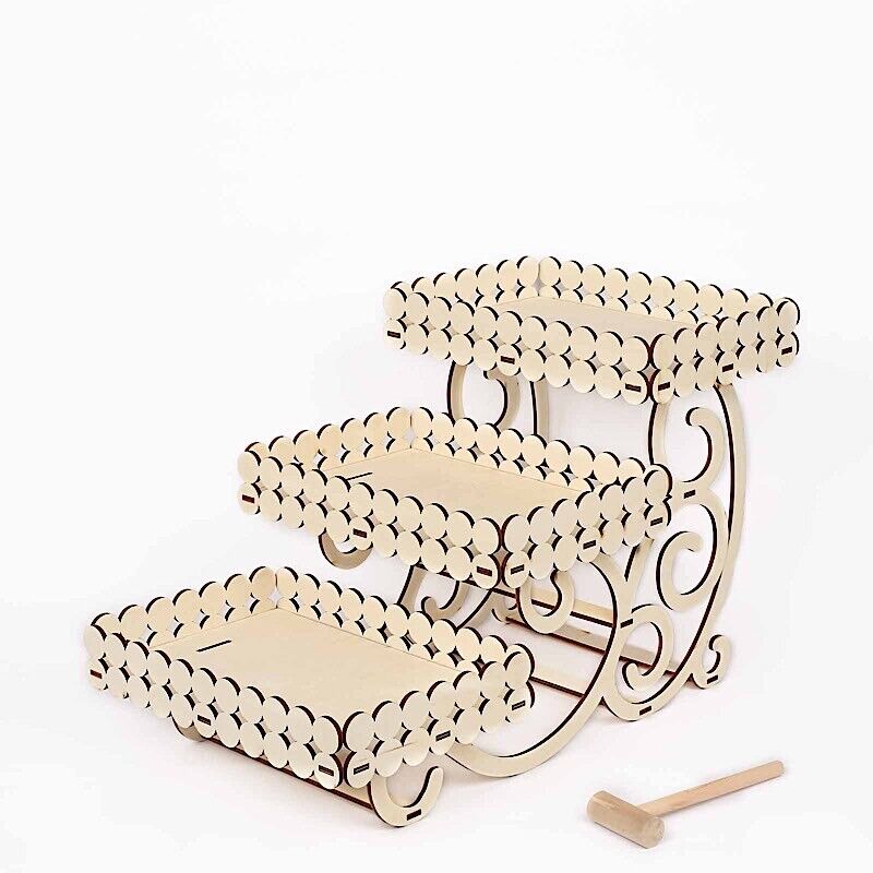 3 Tier Rectangular Laser Cut Wood Cupcake Dessert Stand Party Decor