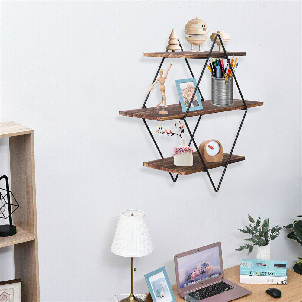3 Tier Metal Storage Rack Geometric Wall Shelf