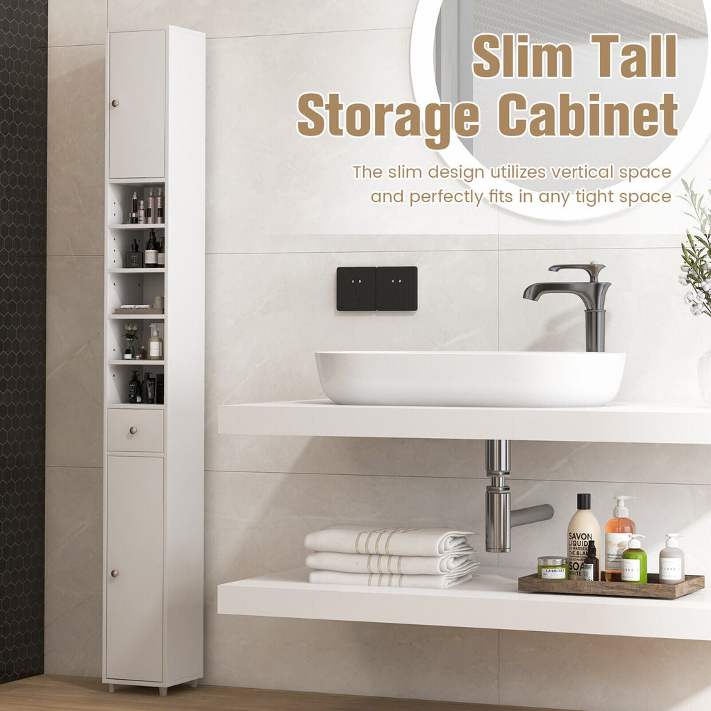 Space-Saving Tall Bathroom Storage Cabinet with Drawer & Adjustable Shelves