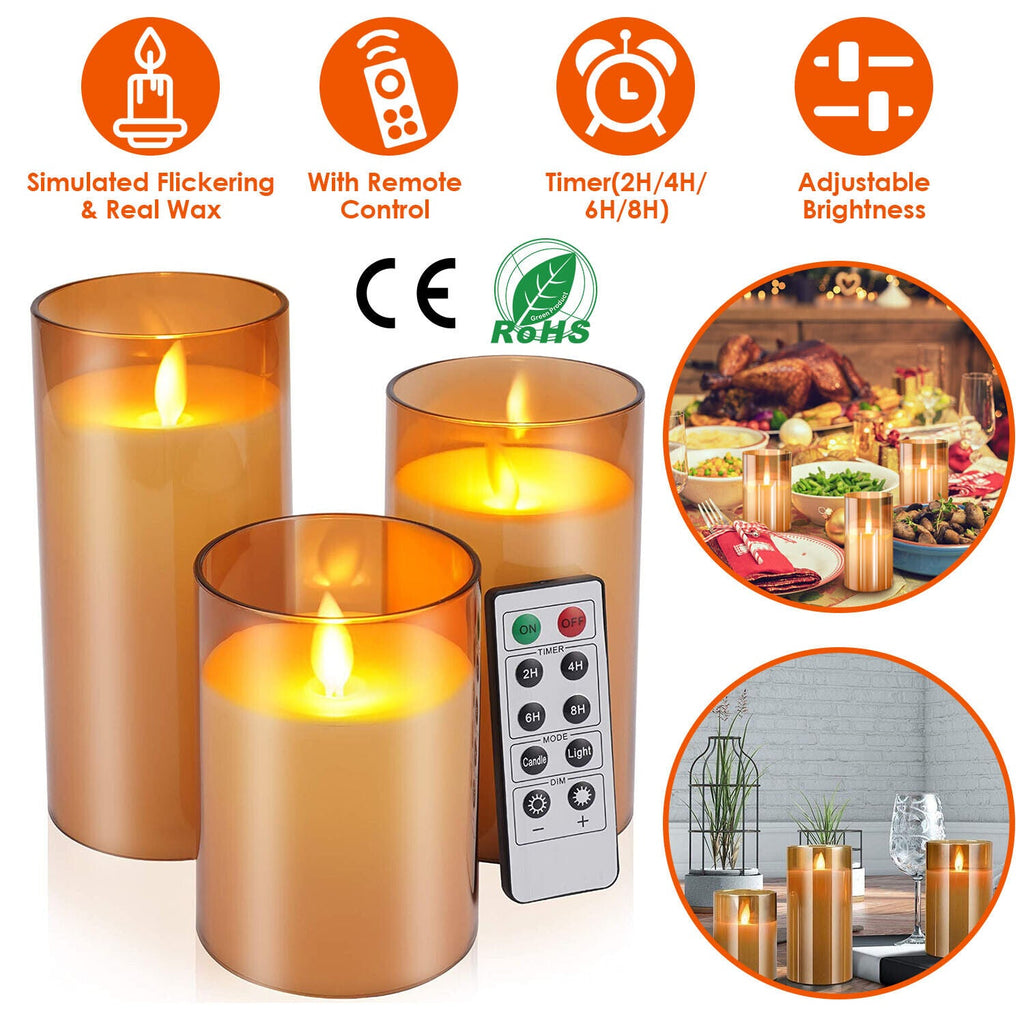 3-Piece Flameless LED Candles Realistic Flicker with Remote & Battery
