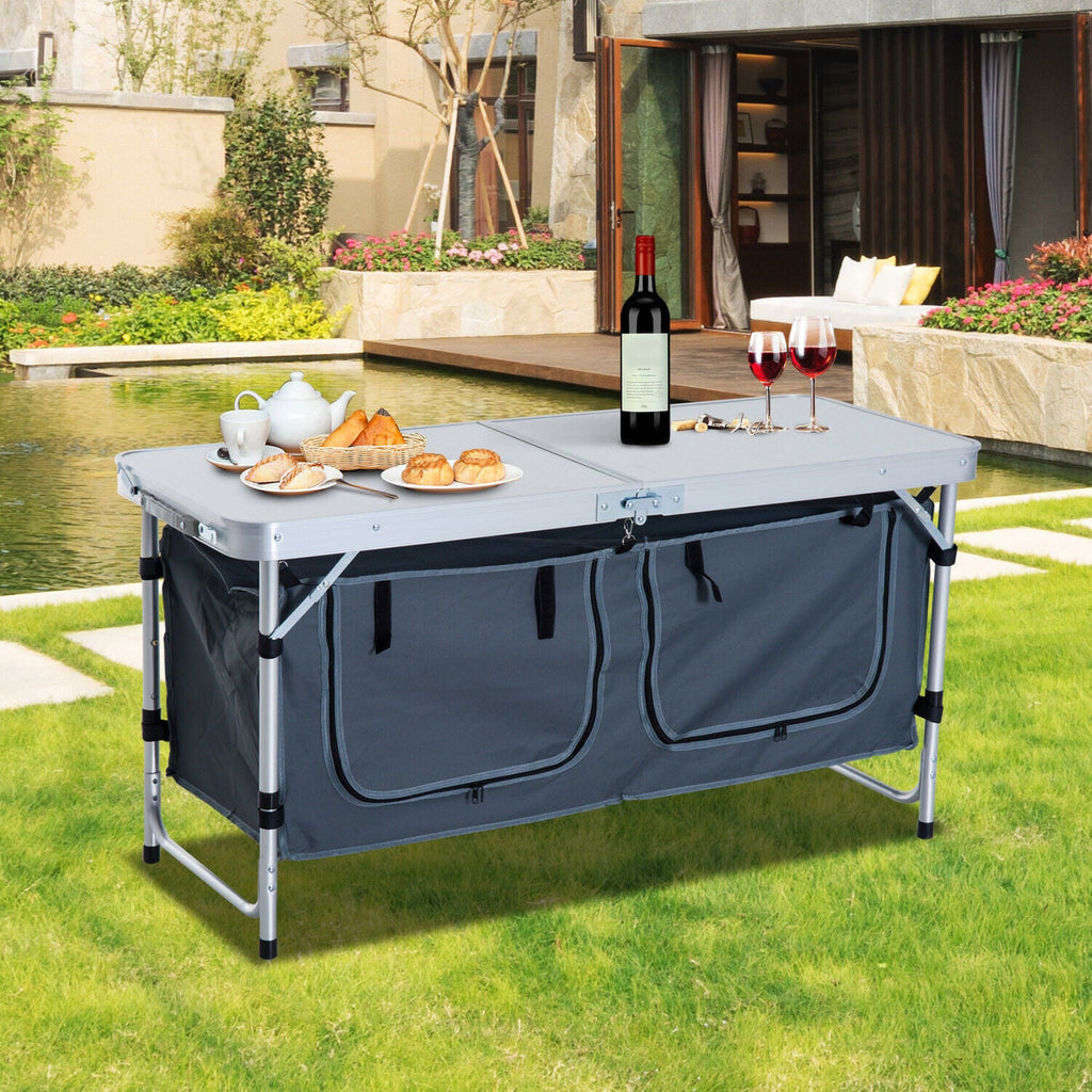 47" Folding Picnic Table with Cupboard Outdoor Camping