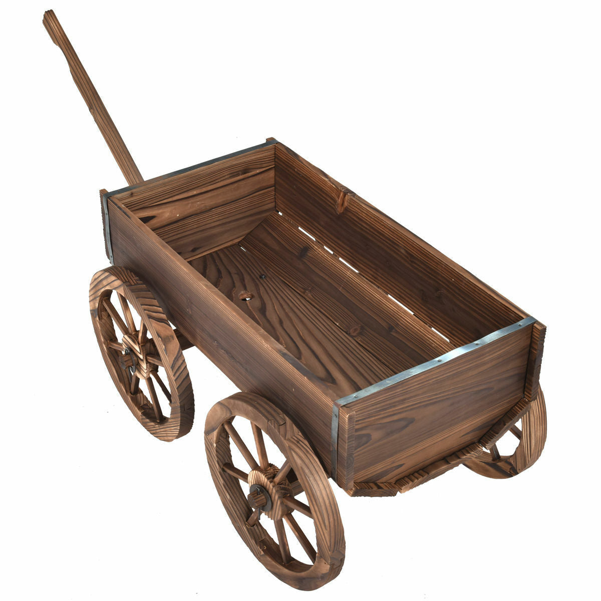 Wooden Wagon Cart Flower Planter Pot Stand with Wheels