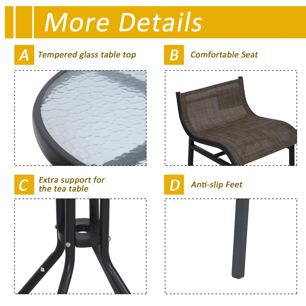 Outdoor Patio Bistro Set with Swivel Bar Stools and Glass Tabletop