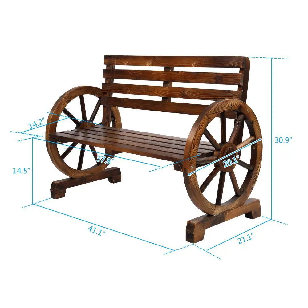 Rustic 2-Person Wooden Wagon Wheel Bench Garden Loveseat