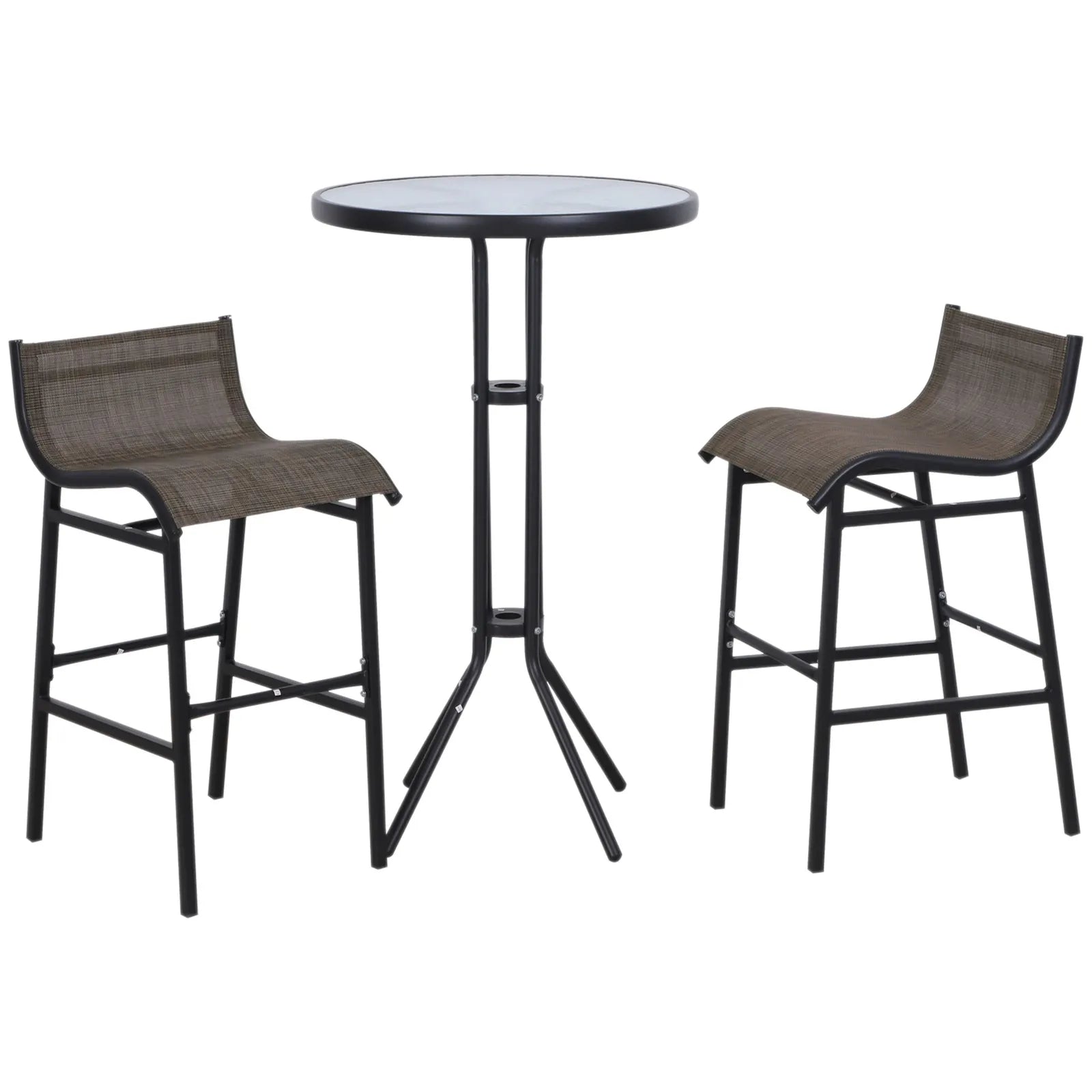 Outdoor Patio Bistro Set with Swivel Bar Stools and Glass Tabletop