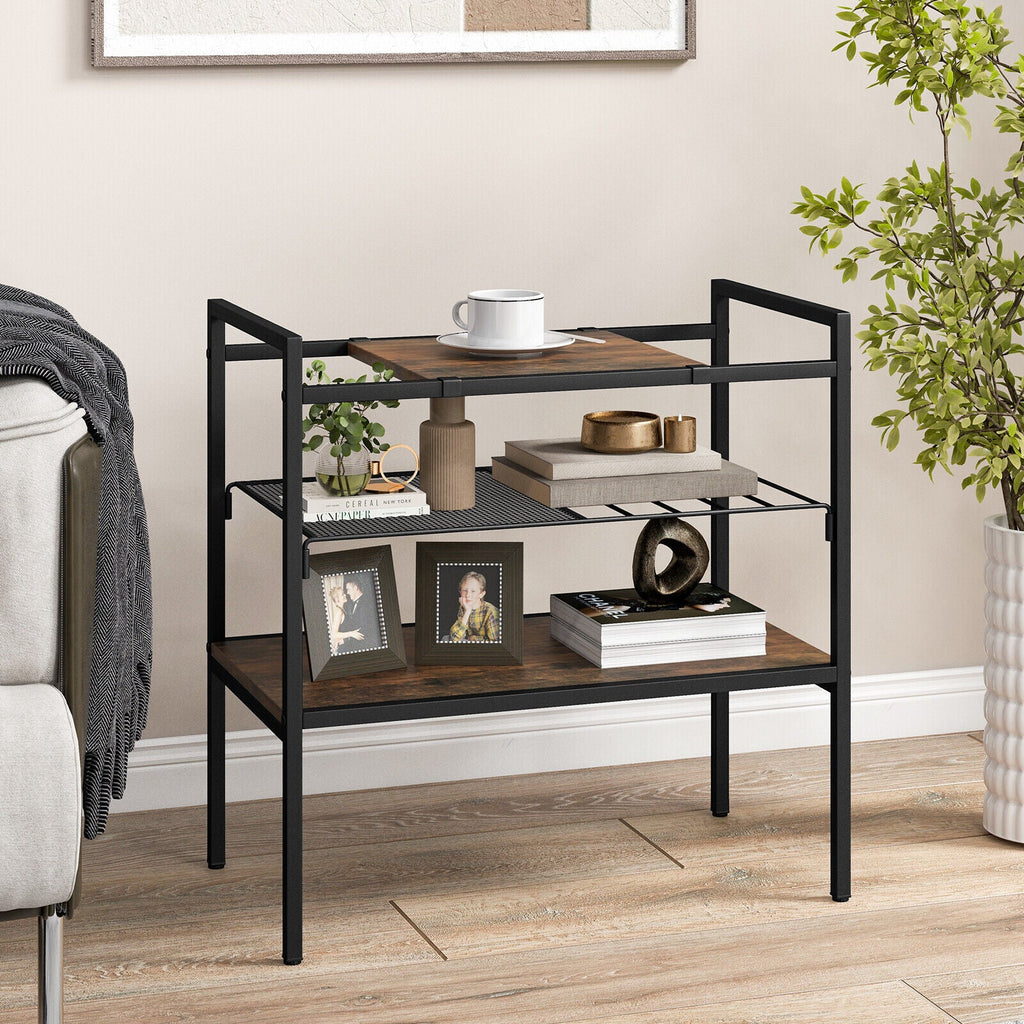 3-Tier Industrial Entryway Table with Removable Panel & Mesh Shelf