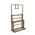 3-Tier Wooden Plant Stand with Hanging Bar for Garden Patio