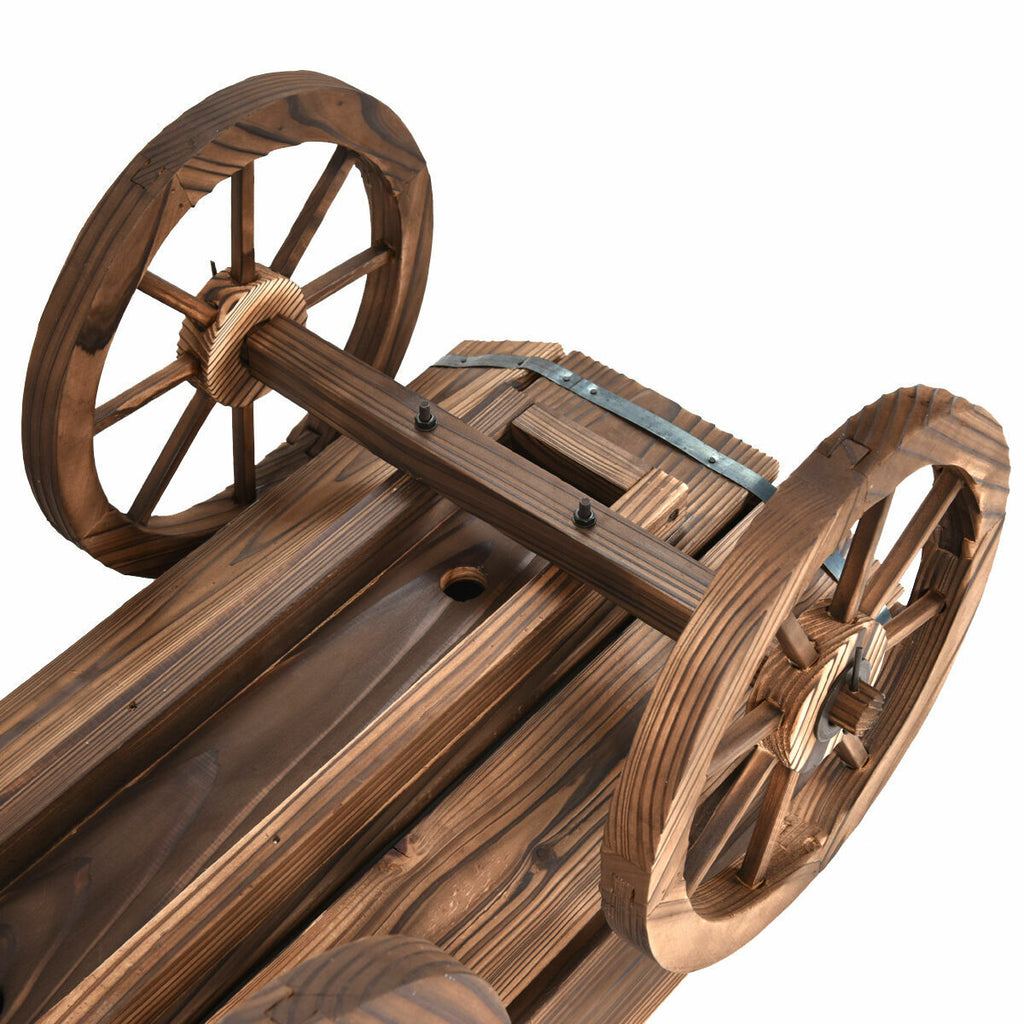 Wooden Wagon Cart Flower Planter Pot Stand with Wheels