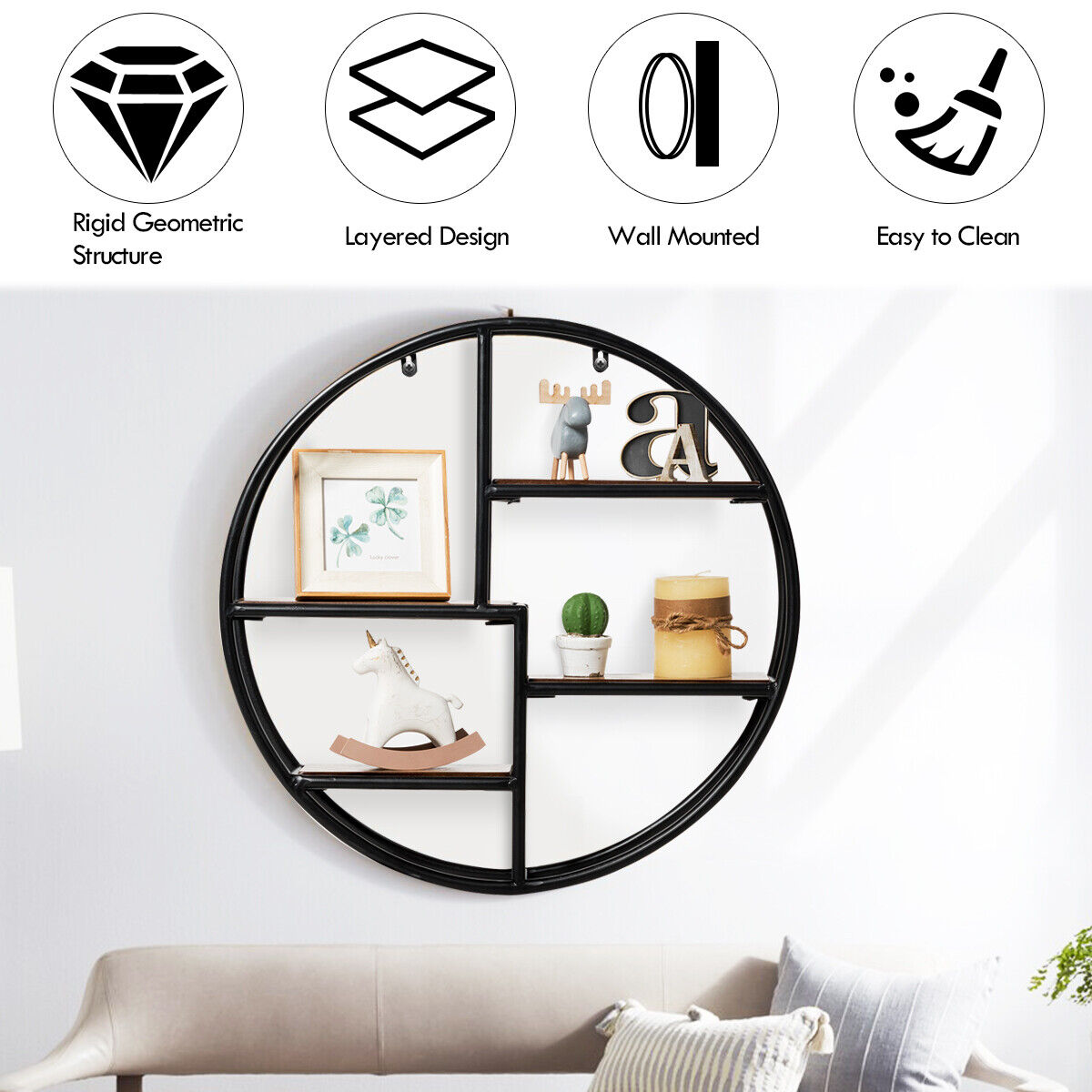 Wall-Mounted 4-Tier Circular Hanging Storage Shelf Room Decoration