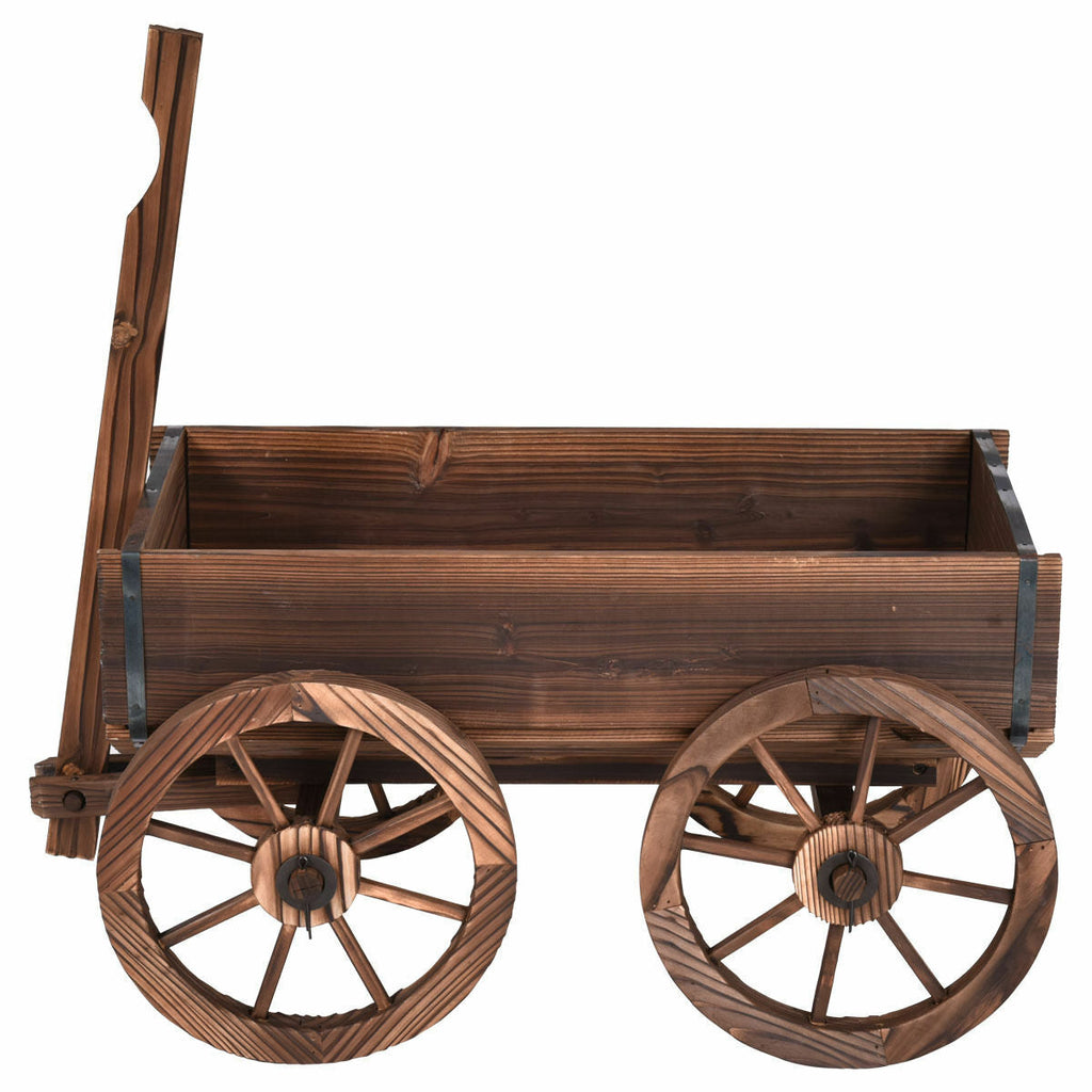 Wooden Wagon Cart Flower Planter Pot Stand with Wheels