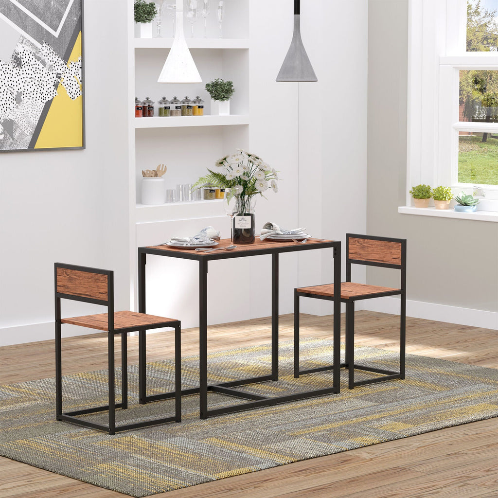 3pc Dining Table & Chairs Set Rustic Brown