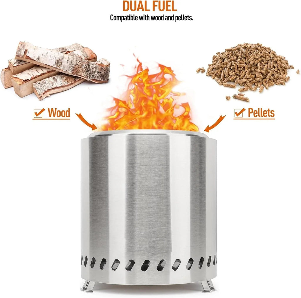 Stainless Smokeless Fire Pit for Camping Patio Backyard 18.5"