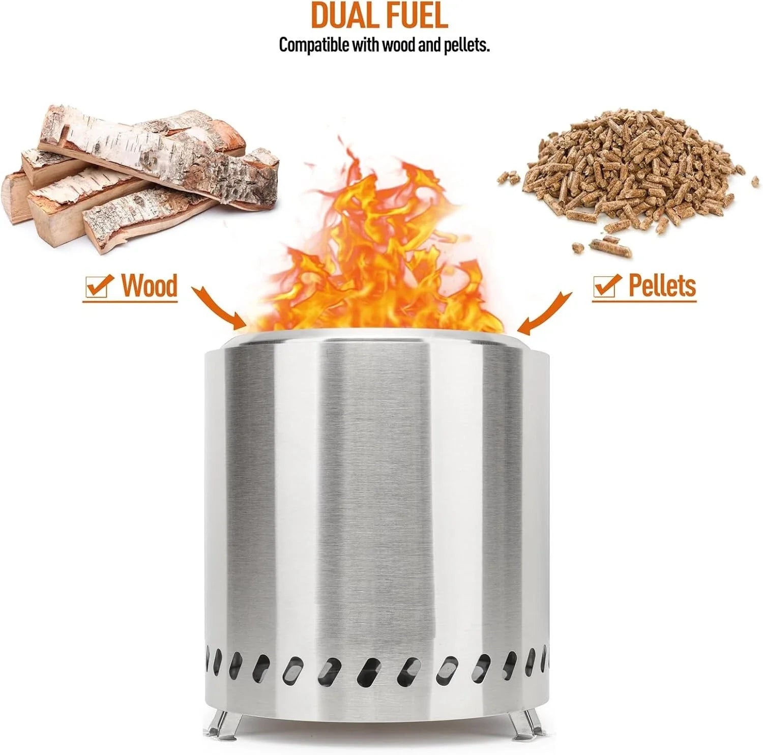 Stainless Smokeless Fire Pit for Camping Patio Backyard 18.5"