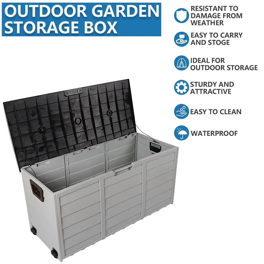 All Weather Deck Box Storage w/ Wheel Backyard Patio Outdoor