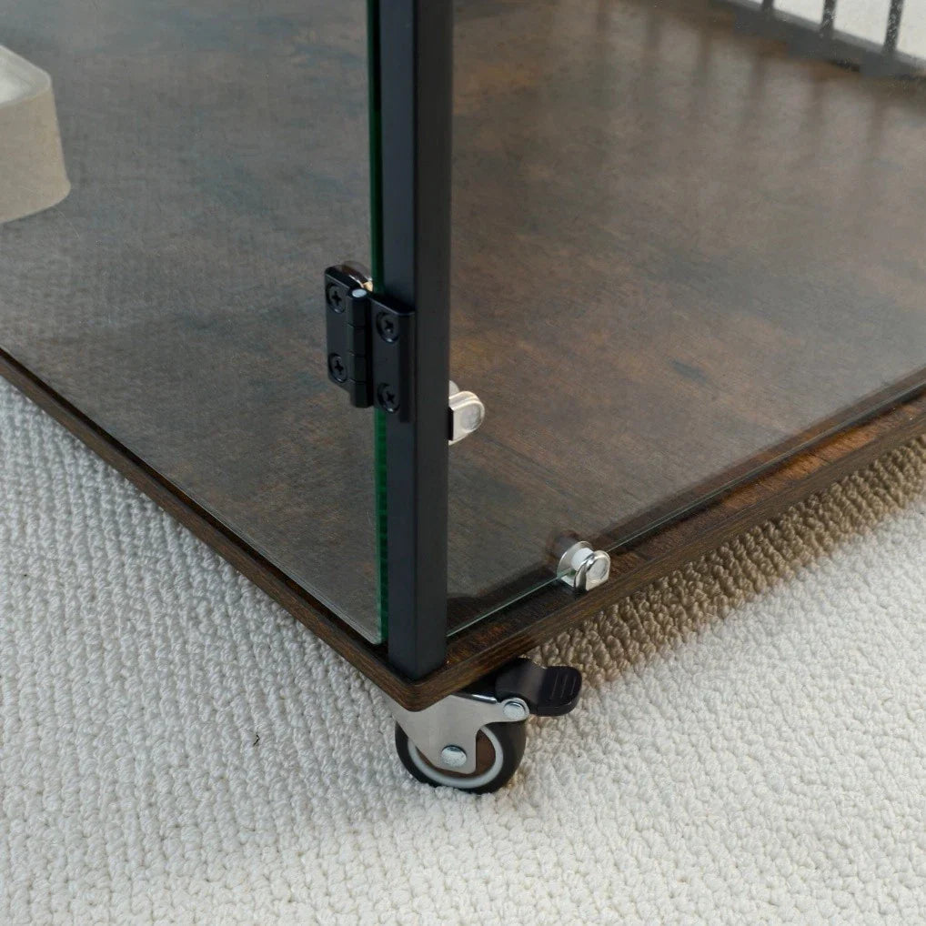 Tempered Glass Dog Crate Kennel with Wheels and End Table Top