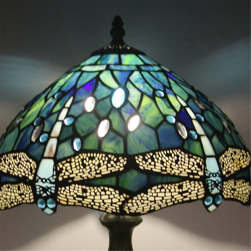 Dragonfly Stained Glass Tiffany Lamp Vintage Brass Desk Light