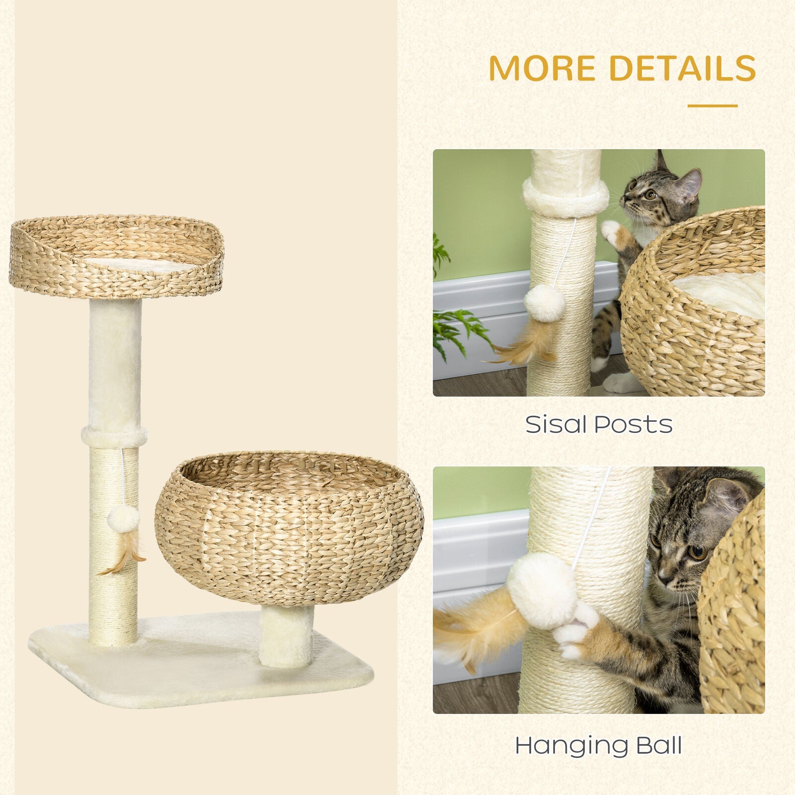 Modern Cat Tree Indoor Cat Tree Basket With Ball Toy and Scratch Post