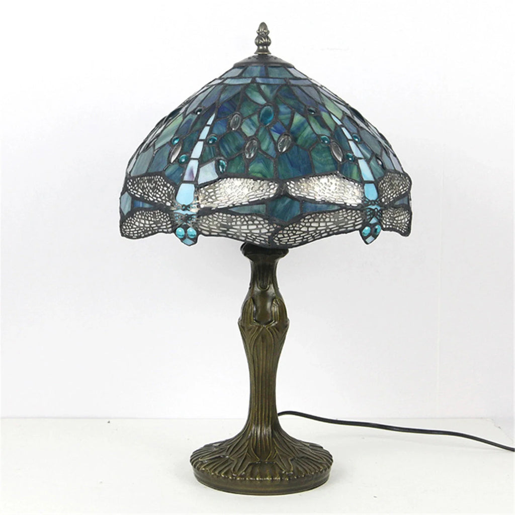 Dragonfly Stained Glass Tiffany Lamp Vintage Brass Desk Light