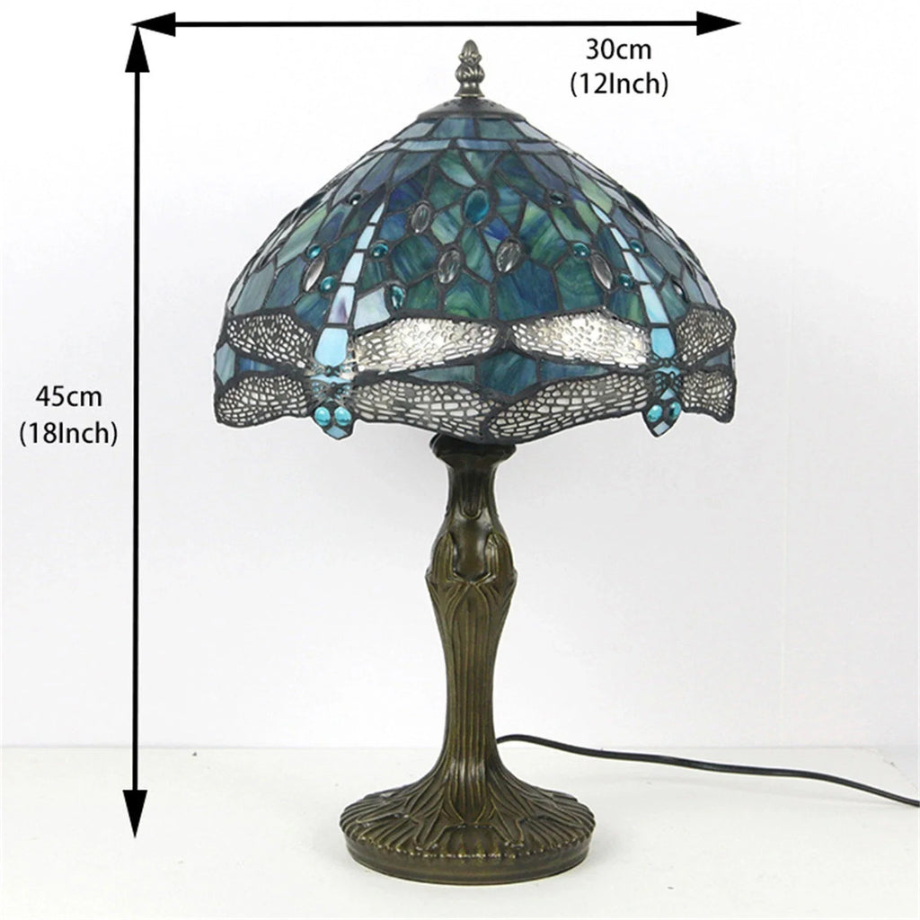 Dragonfly Stained Glass Tiffany Lamp Vintage Brass Desk Light
