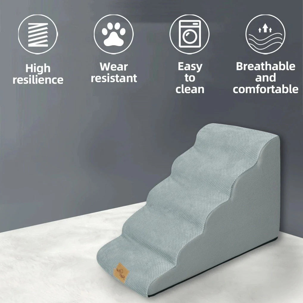 5-Step Curved Foam Dog Stairs Ramp for High Beds Sofas and Cats