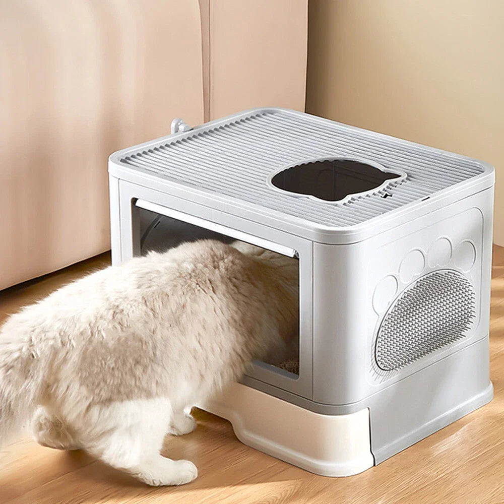 Extra Large Foldable Cat Litter Box with Drawer and Top Entry