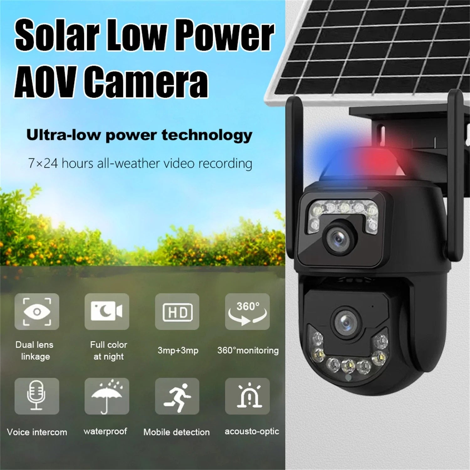Solar WiFi Security Camera Dual Lens 6MP PTZ Night Vision