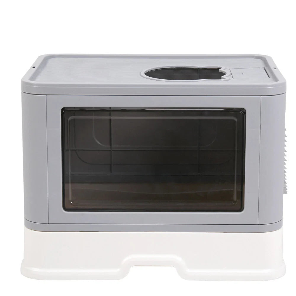 Extra Large Foldable Cat Litter Box with Drawer and Top Entry