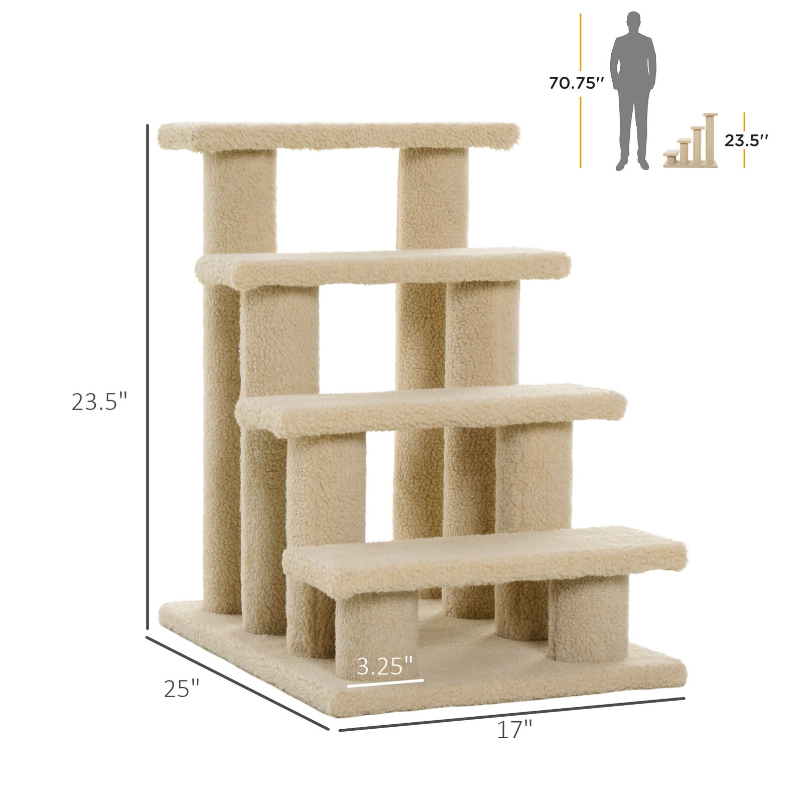 24-Inches Cat Tree 4-Steps Stairway with Perch Scratcher Bed Climber