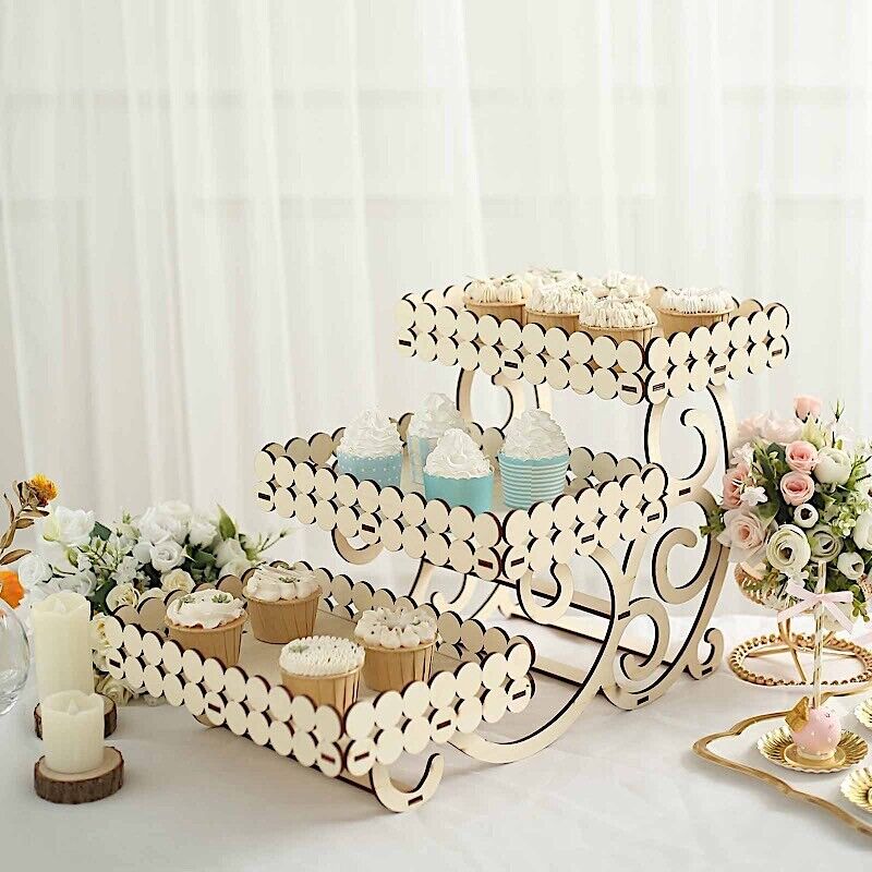 3 Tier Rectangular Laser Cut Wood Cupcake Dessert Stand Party Decor