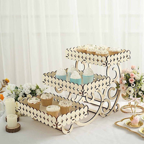 3 Tier Rectangular Laser Cut Wood Cupcake Dessert Stand Party Decor