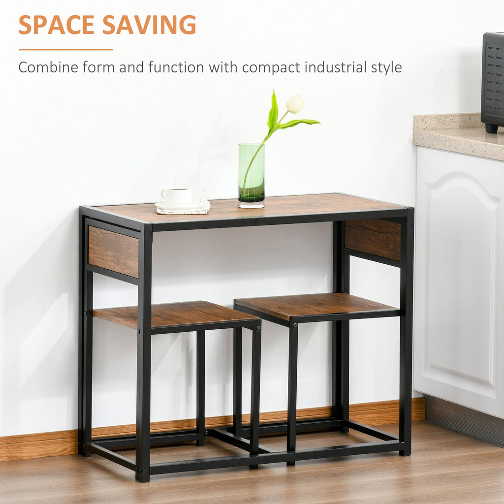 3pc Dining Table & Chairs Set Rustic Brown