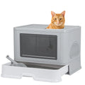 Extra Large Foldable Cat Litter Box with Drawer and Top Entry