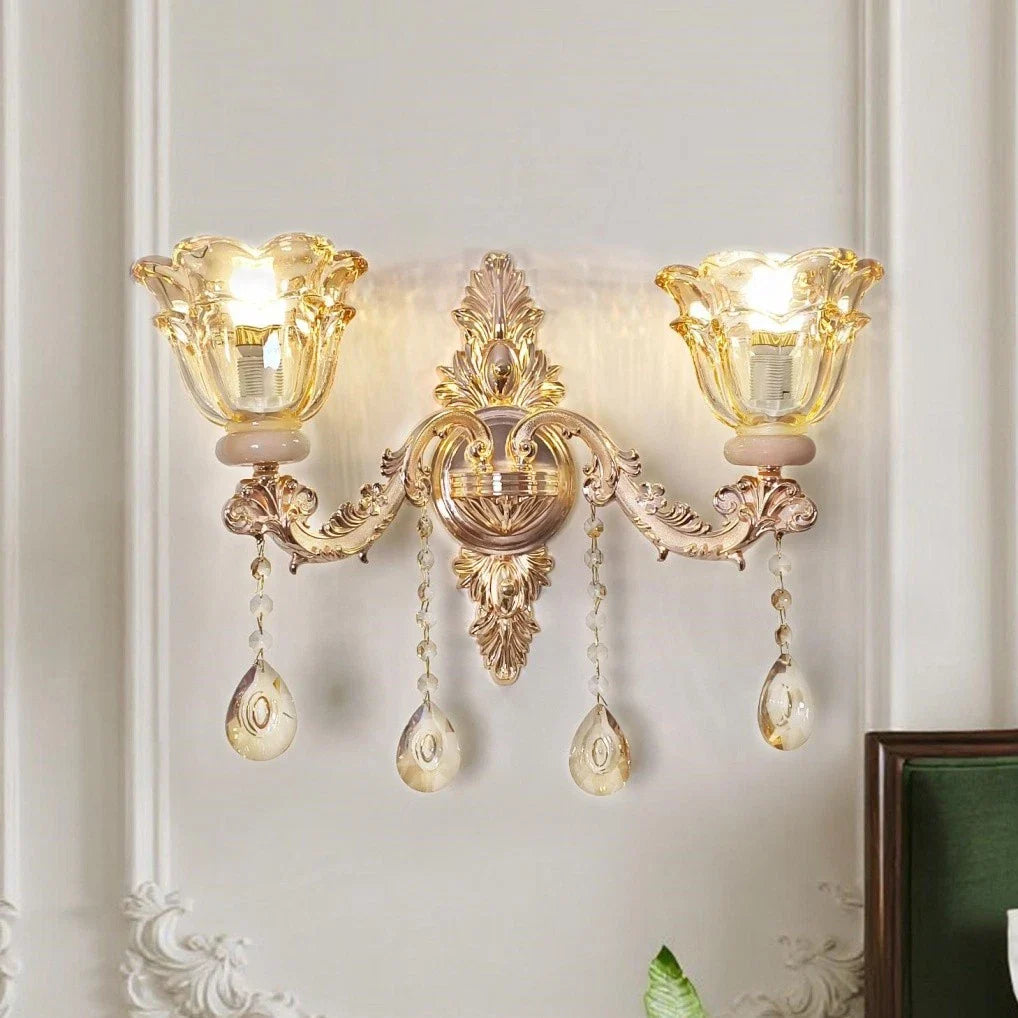 Gold Crystal Wall Sconce Vintage Indoor LED Light Fixture