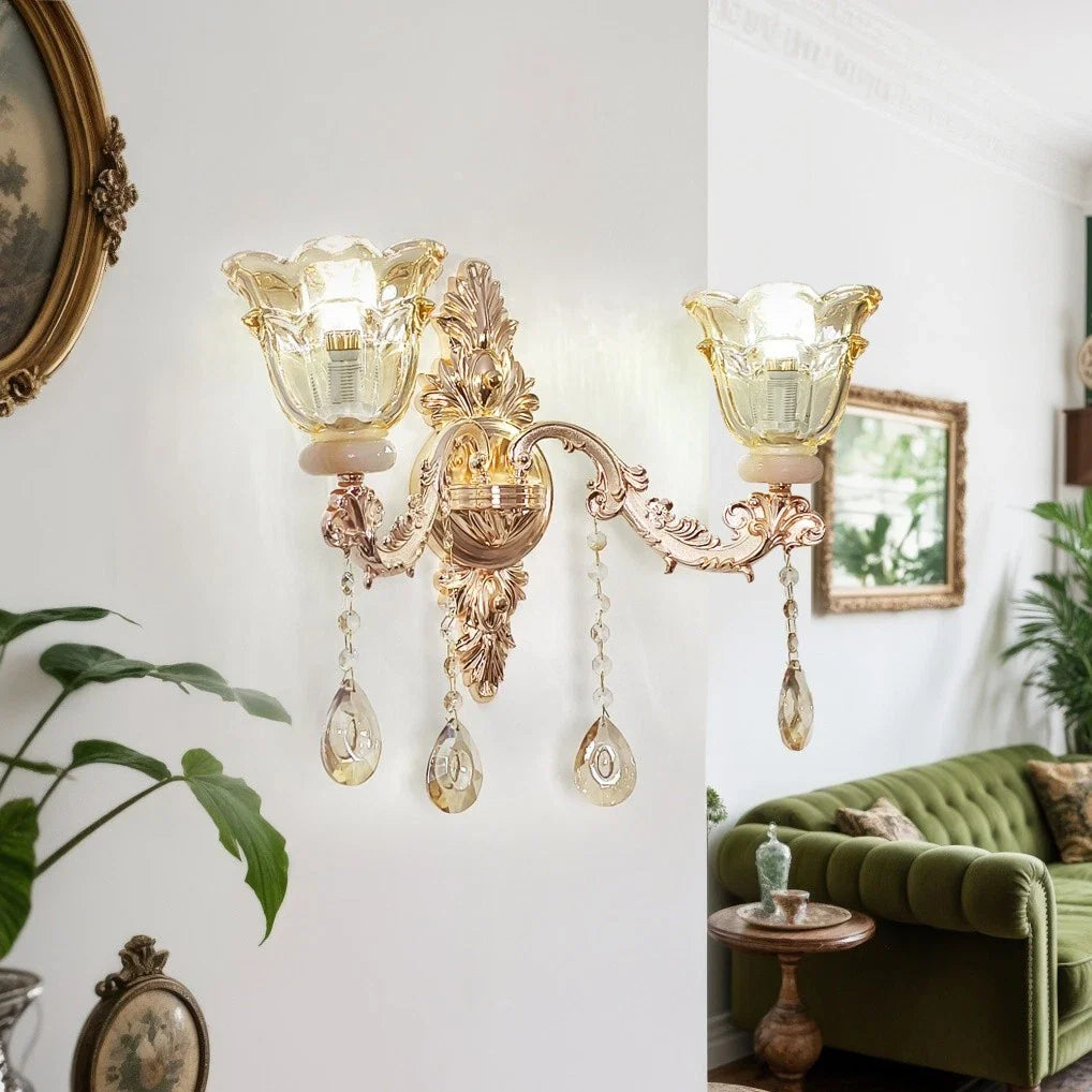Gold Crystal Wall Sconce Vintage Indoor LED Light Fixture