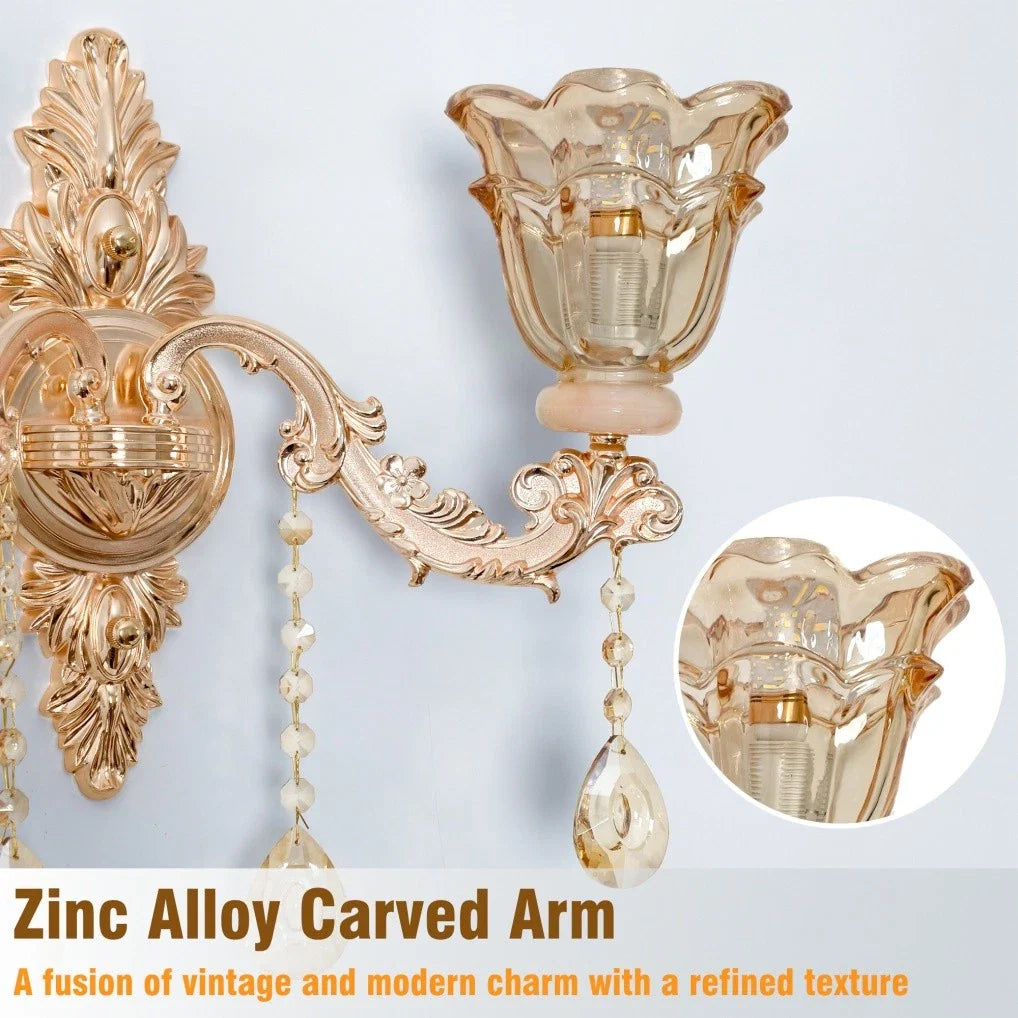 Gold Crystal Wall Sconce Vintage Indoor LED Light Fixture