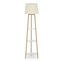 Gold Shelf Floor Lamp with Fabric Shade for Bedroom Living Room