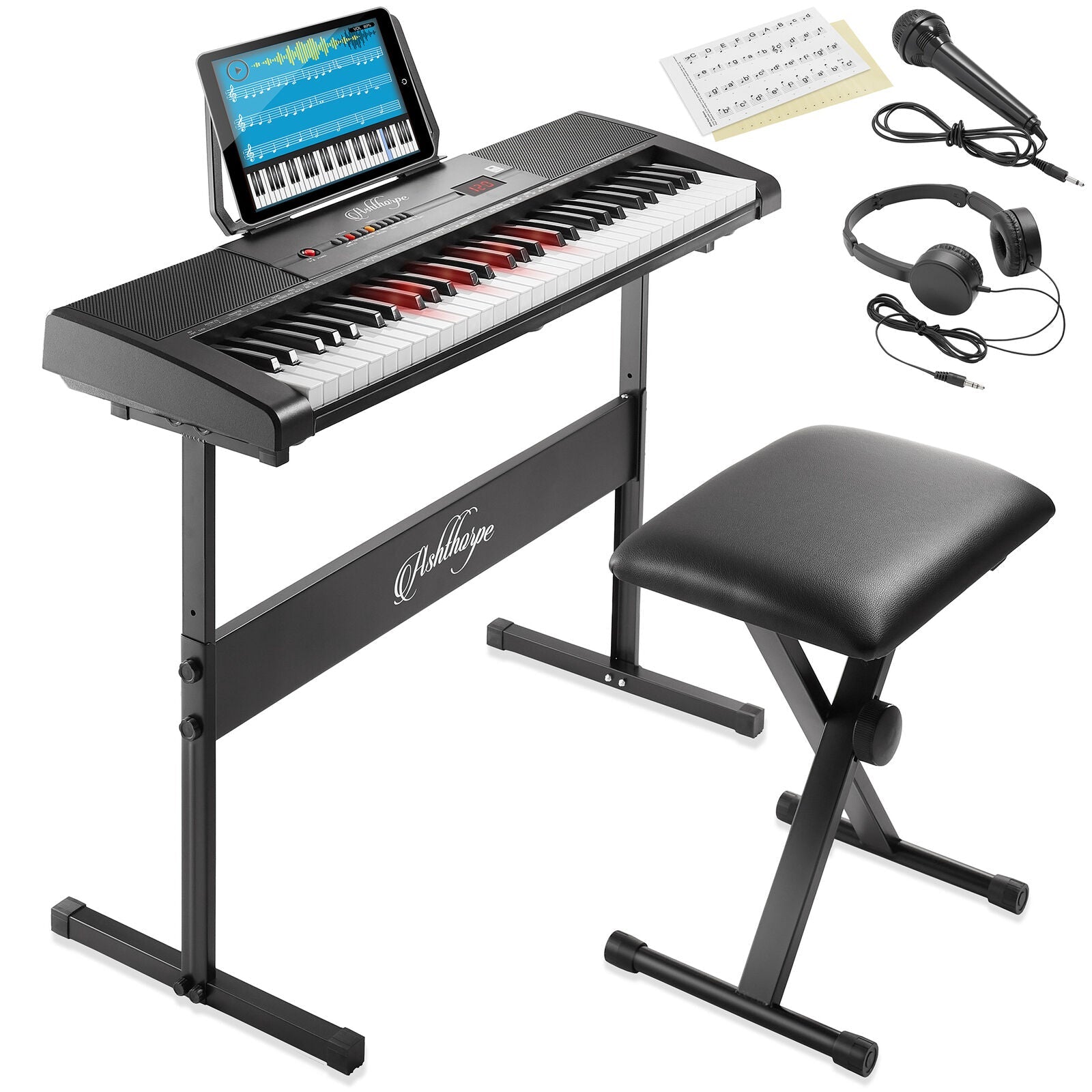 61 Keys Portable Electronic Keyboard With Light-Up Keys Stool & Stand