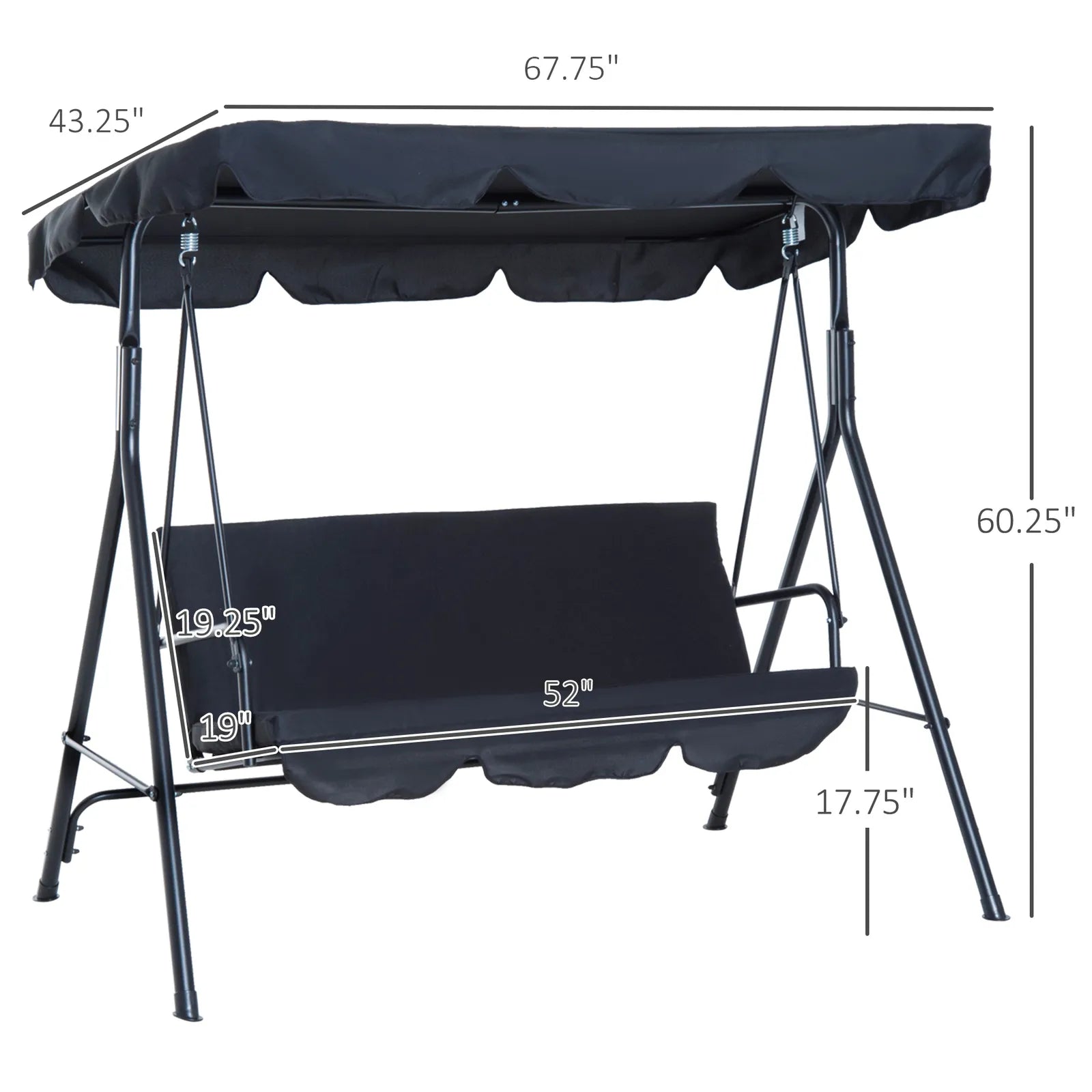 Outdoor 3-Seat Porch Swing Hammock with Canopy