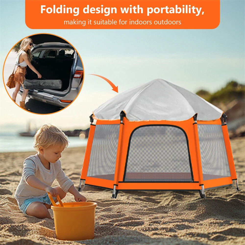 Foldable Baby Playpen Tent with UV Canopy and Mesh Walls