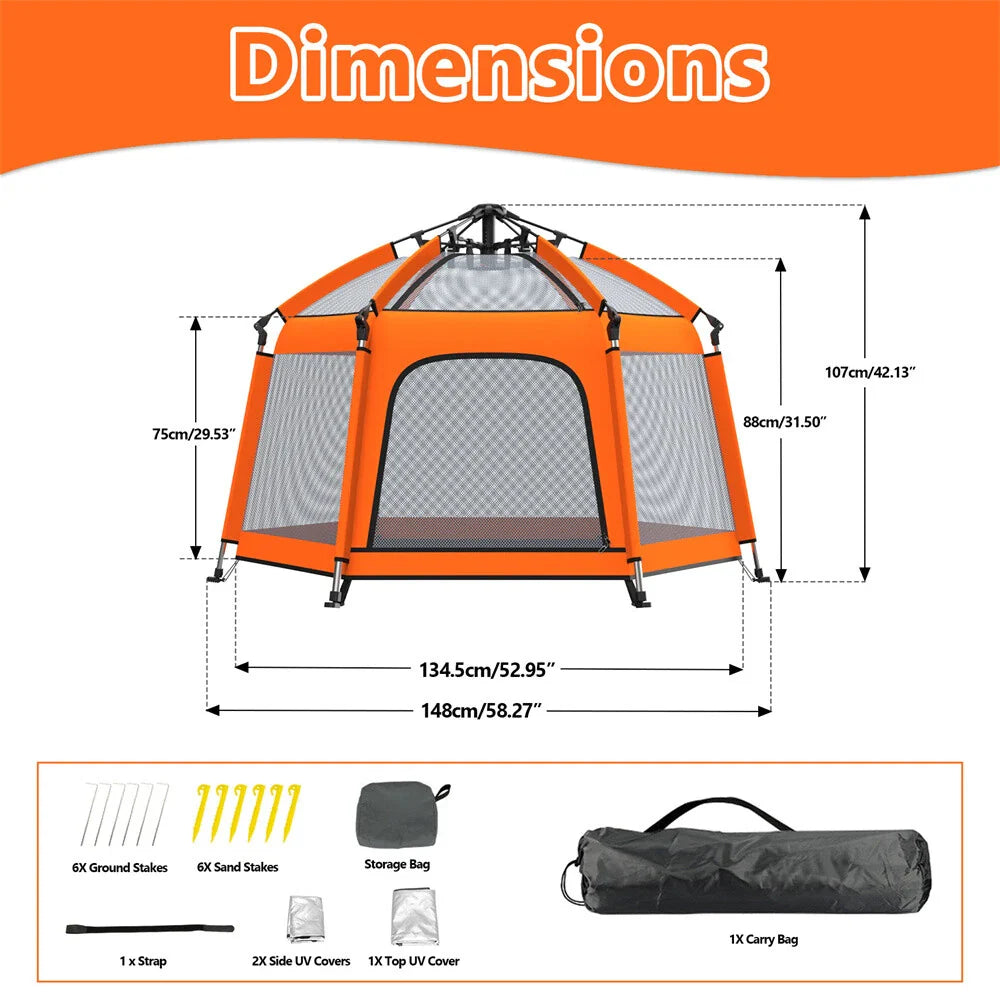 Foldable Baby Playpen Tent with UV Canopy and Mesh Walls