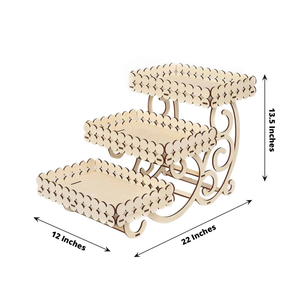 3 Tier Rectangular Laser Cut Wood Cupcake Dessert Stand Party Decor